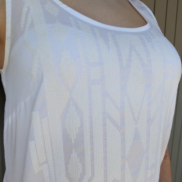 H&M White Sequin Aztec Tank Top, Sz. US 4 - Picture 2 of 3